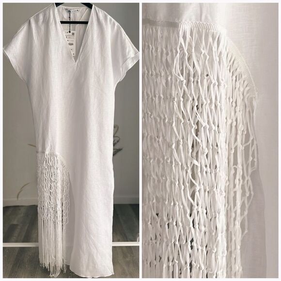 Zara 100% Linen White Dress NWT - Picture 4 of 4